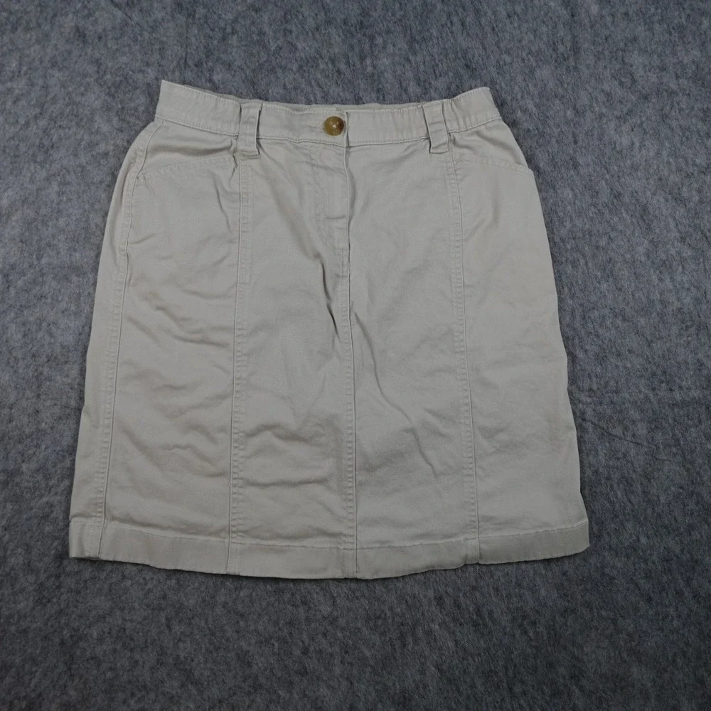 LLBean Skirt Womens 8 Petite Tan Classic Fit Cotton Stretch‎ Chino Casual Mini